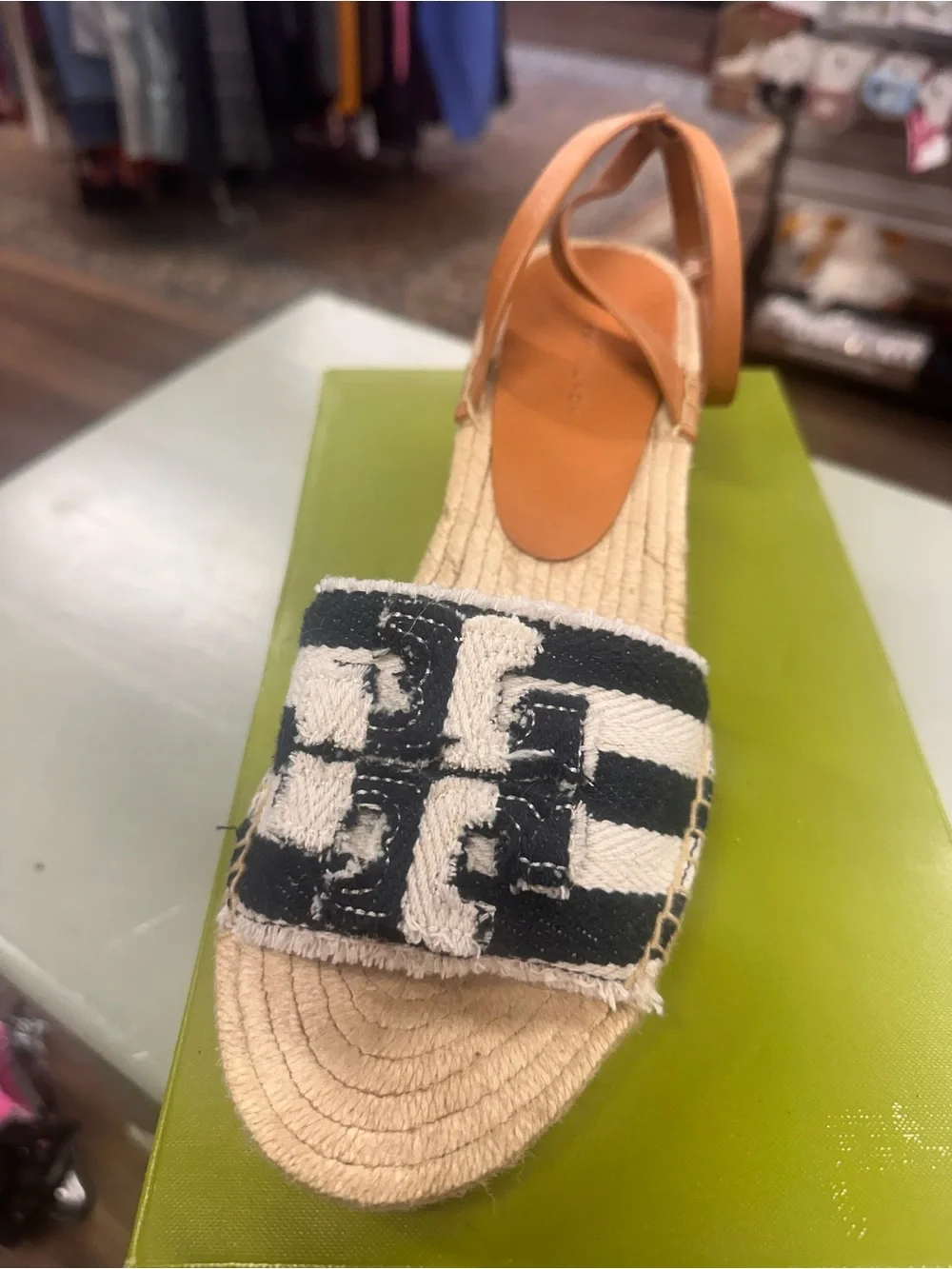 Tory Burch Ines platform wedge espadrille sandals striped navy size 10.5